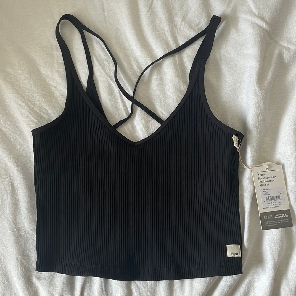 Vuori rib black crop tank top brand new